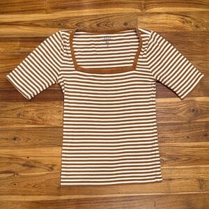 J. Crew Perfect-fit Elbow-Sleeve Squareneck Tee Shirt in Stripe Size Small